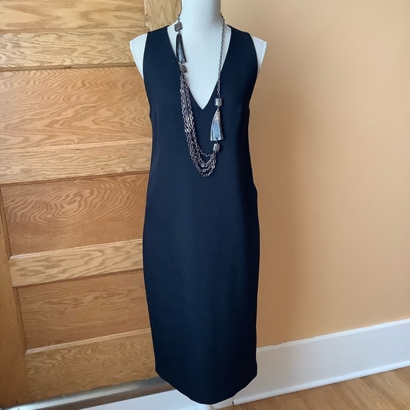 BABATON Louie Black Crepe Deep V-Neck Sheath Dress Size 4 - Picture 2 of 14